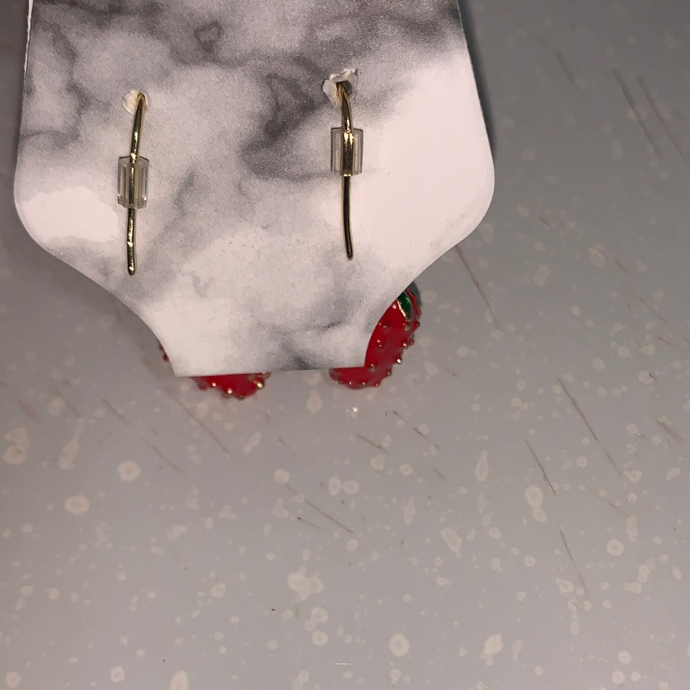 Gold-Tone Red Strawberry Drop Earrings - Unbranded - Picture 6 of 6